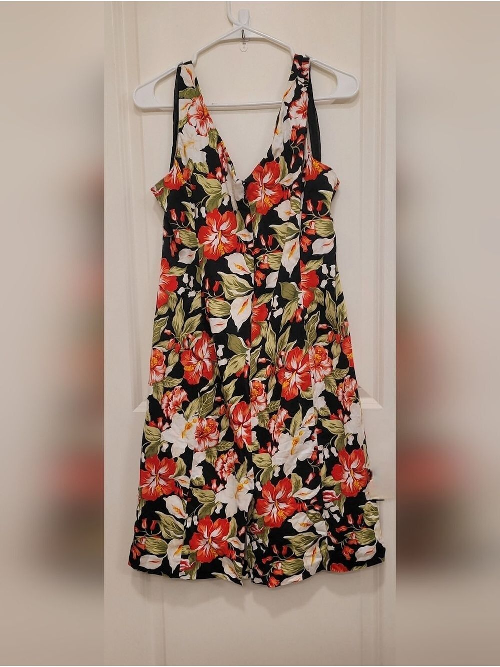 Jones New York Black Floral Dress with Red & White Blooms - Picture 2 of 5